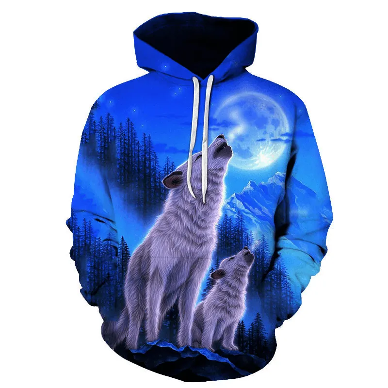 product clip convenience Fall Lovers Wear 3D Wolf Digital Printing Hooded Baseball Uniform Autumn and Winter Men'S and Women'S Hooded Sweater