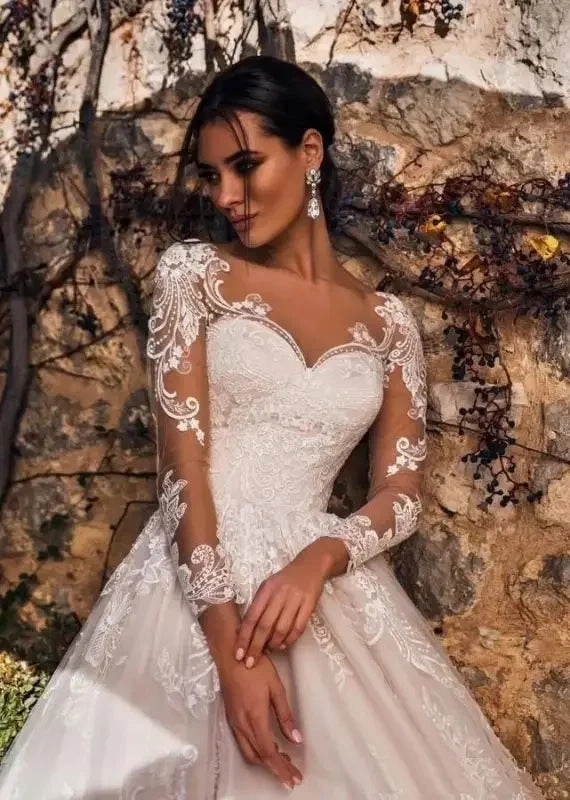 Lace Sweetheart Illusion Wedding Dress Feminine Touch Embroidered Fabric