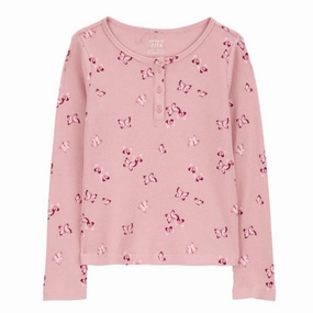 Girls' Pink Waffle Knit Long-Sleeve Shirt 3R5148 SheerLayering