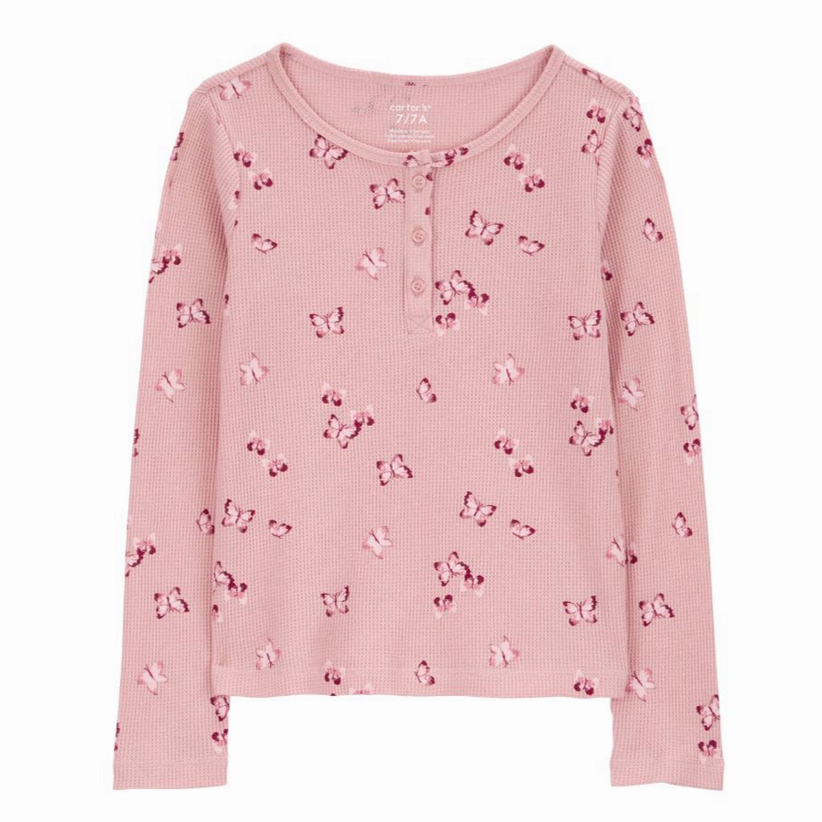 Girls' Pink Waffle Knit Long-Sleeve Shirt 3R5148 HighStrength Threadwork SweatWicking Fabric