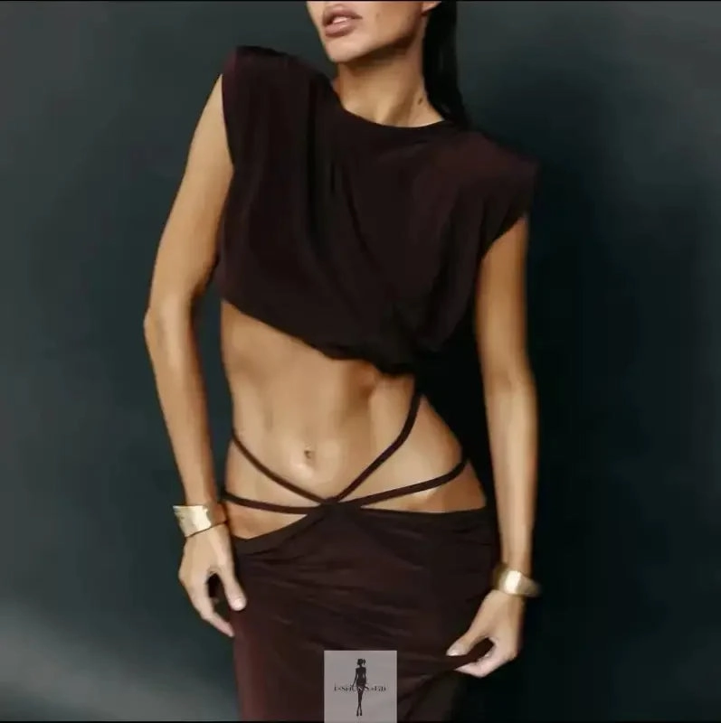 BreathableLining Crop Tops Bandage Long Skirt