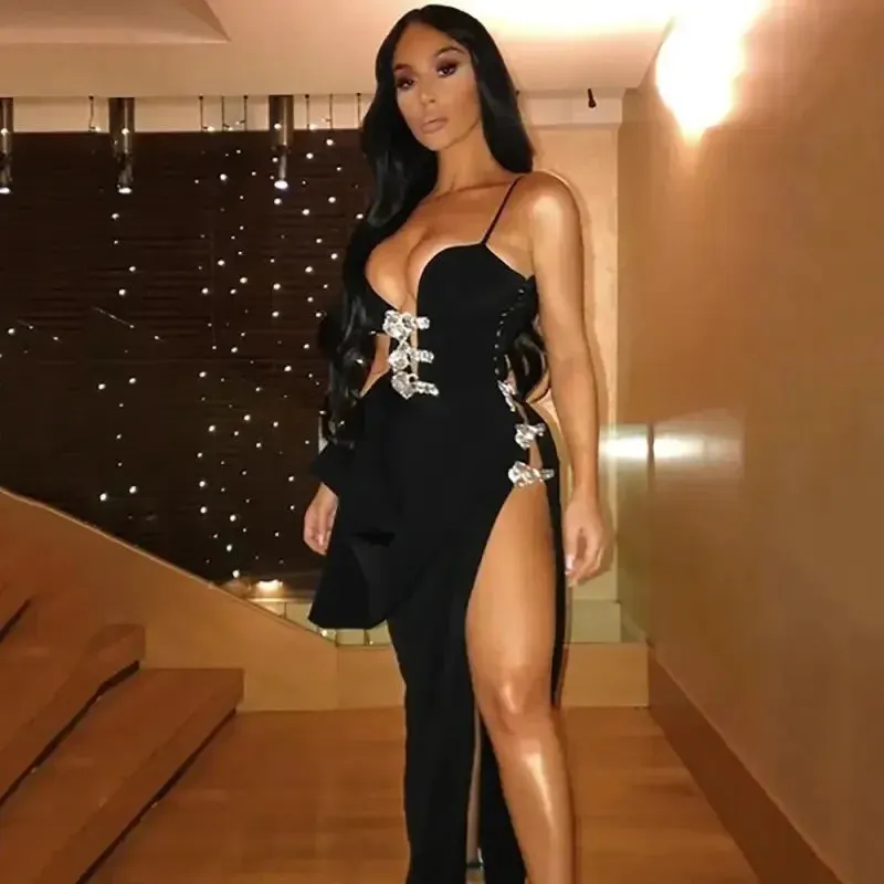 Luxury Crystal Flower High Split Dress Comfy Fashion SustainableBlend