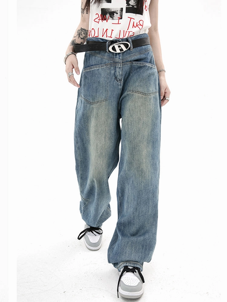 Women's Plus Size Distressed Retro Jeans Relaxed Fit Design