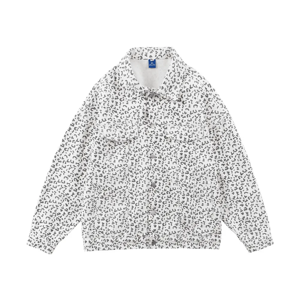 Ventilated Back Men'S Leopard Print Jacket Loose Lapel Workwear Jacket Denim