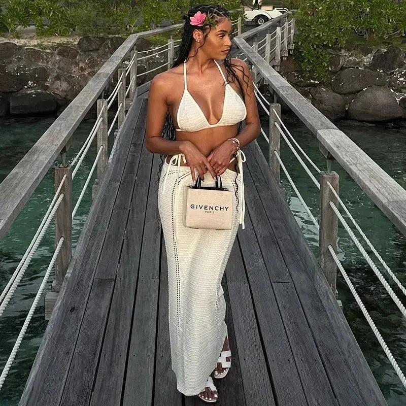 Urban Feel Soft Profile Matching Halter Top with Skirt