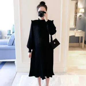 Comfortable Cut Grass Soft Maternity Chiffon Pleated Dress