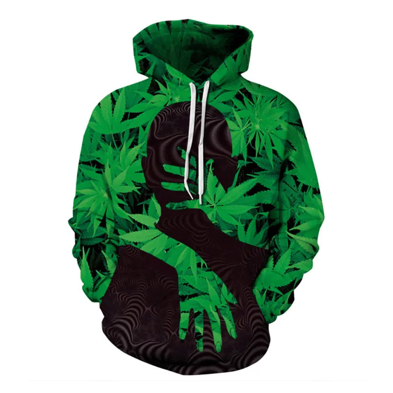 product trendy catchiness Men Fashion Green Big Leaf Hoodie