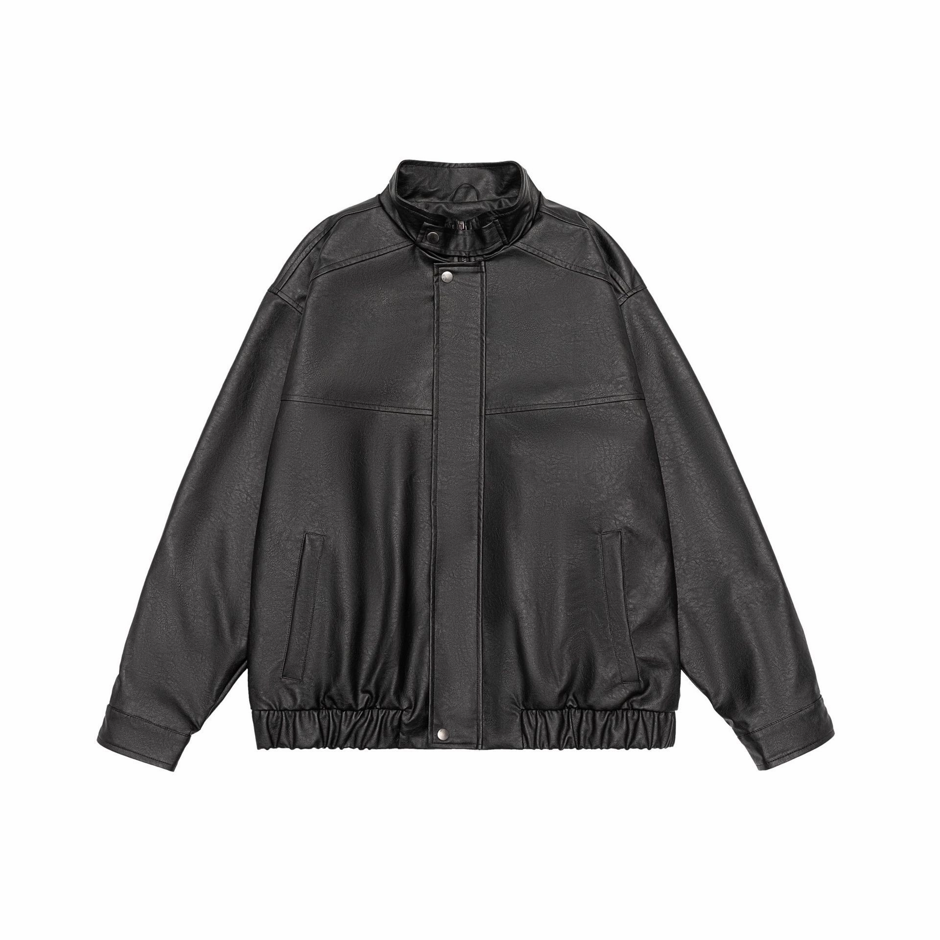 MinimalistStitching Men's And Women's Loose Lapel Leather Jacket