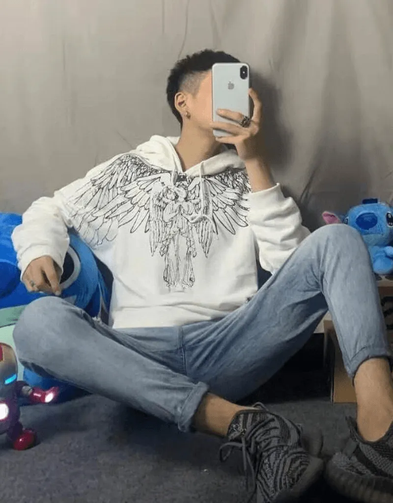 Go-to Wear Men'S and Women'S Same Style Couple Sweater with Angel and Virgin Wings Pattern