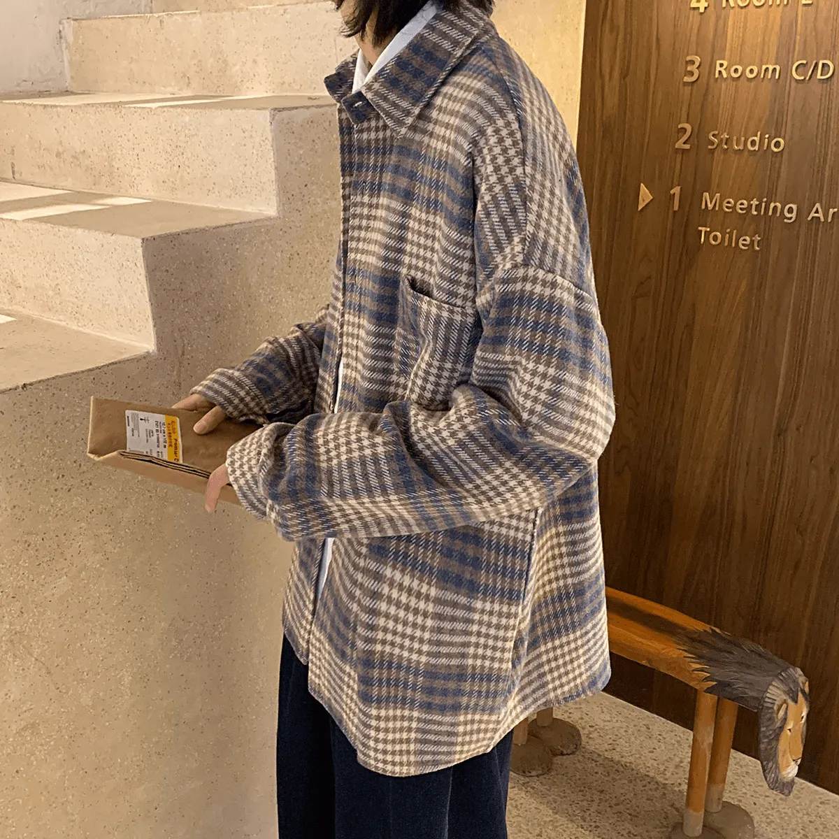 Men'S Autumn Jacket Plaid Shirt Men'S Long Sleeve Korean Fashion Casual Versatile Clothing Low Maintenance Fabric SlimSilhouette