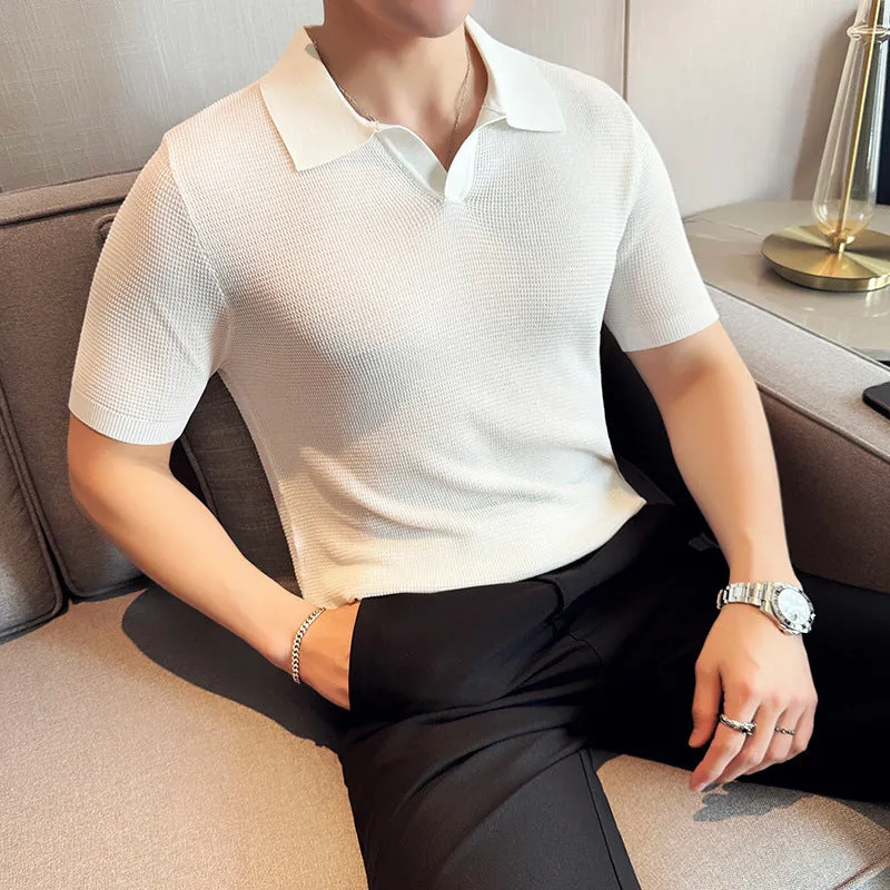 Formal top Reinforced Stress Points Men's Breathable Casual V-neck Lapel Polo Shirt