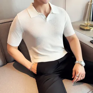 Men's Breathable Casual V-neck Lapel Polo Shirt Anti Pill Finish