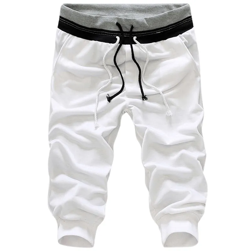 Day Wear Cotton shorts Men'S Casual Elastic Waist Sports Capri Pants Fashion Pure Color Harem Pants