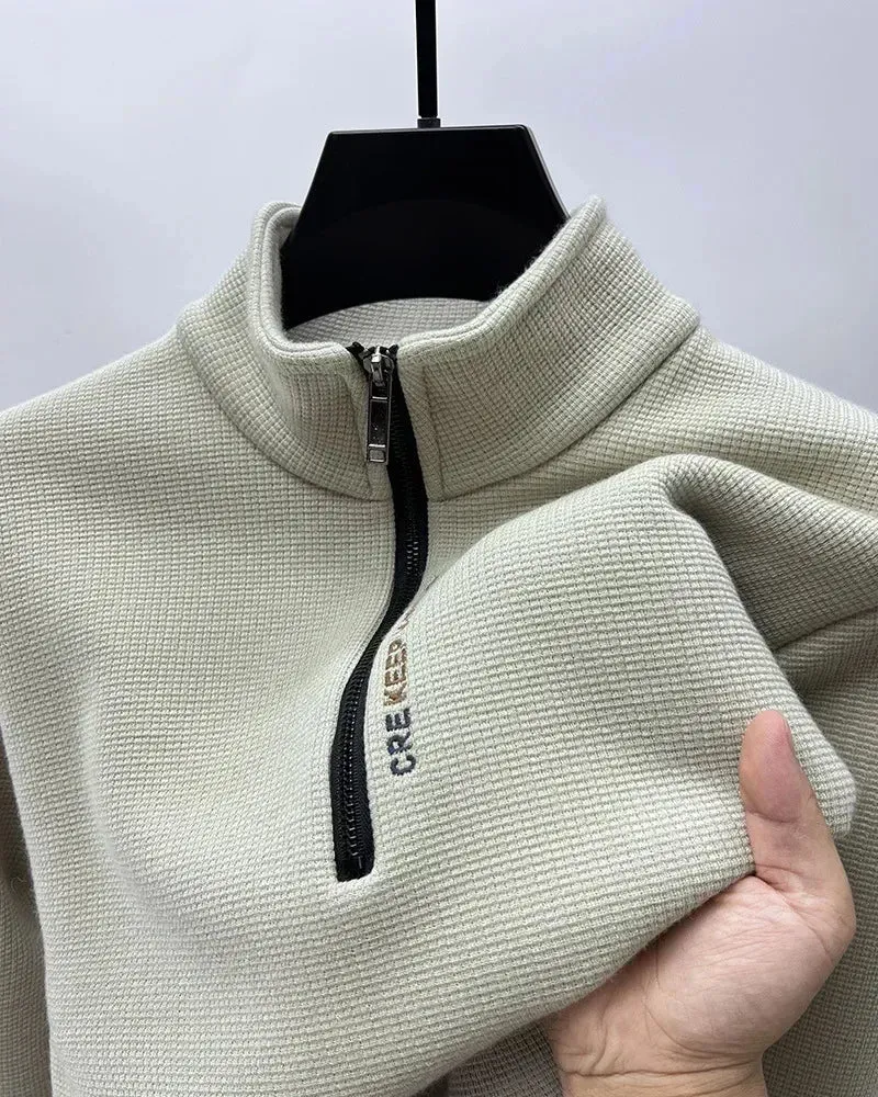 Four Way Stretch Material ZipClosure Men's Clothing Turtleneck Sweater Fashion Men's Knitwear Solid Color Chunky Half Zipper Thickening Sweater Luxury Warm Sweater