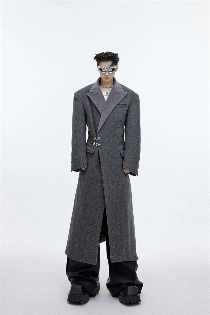 Adventure Day Look Low Profile Collar Design Men's Coat Design Feel Long Over The Knee Coat