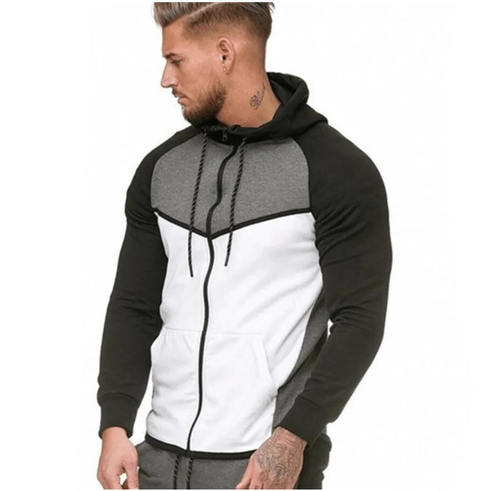 Men'S Colorblock Fitness Sports Cardigan Sweater Hoodie Top family wear product satin lining luxury