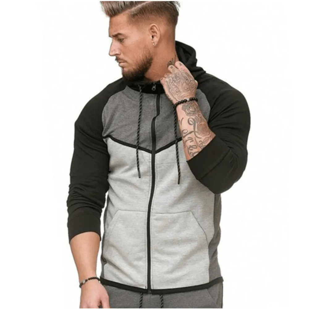 Men'S Colorblock Fitness Sports Cardigan Sweater Hoodie Top product dancing suitable rhythm Cozy Clothing Style