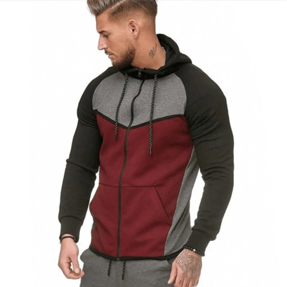 product patch uniqueness Men'S Colorblock Fitness Sports Cardigan Sweater Hoodie Top