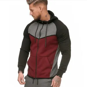 product patch uniqueness Men'S Colorblock Fitness Sports Cardigan Sweater Hoodie Top