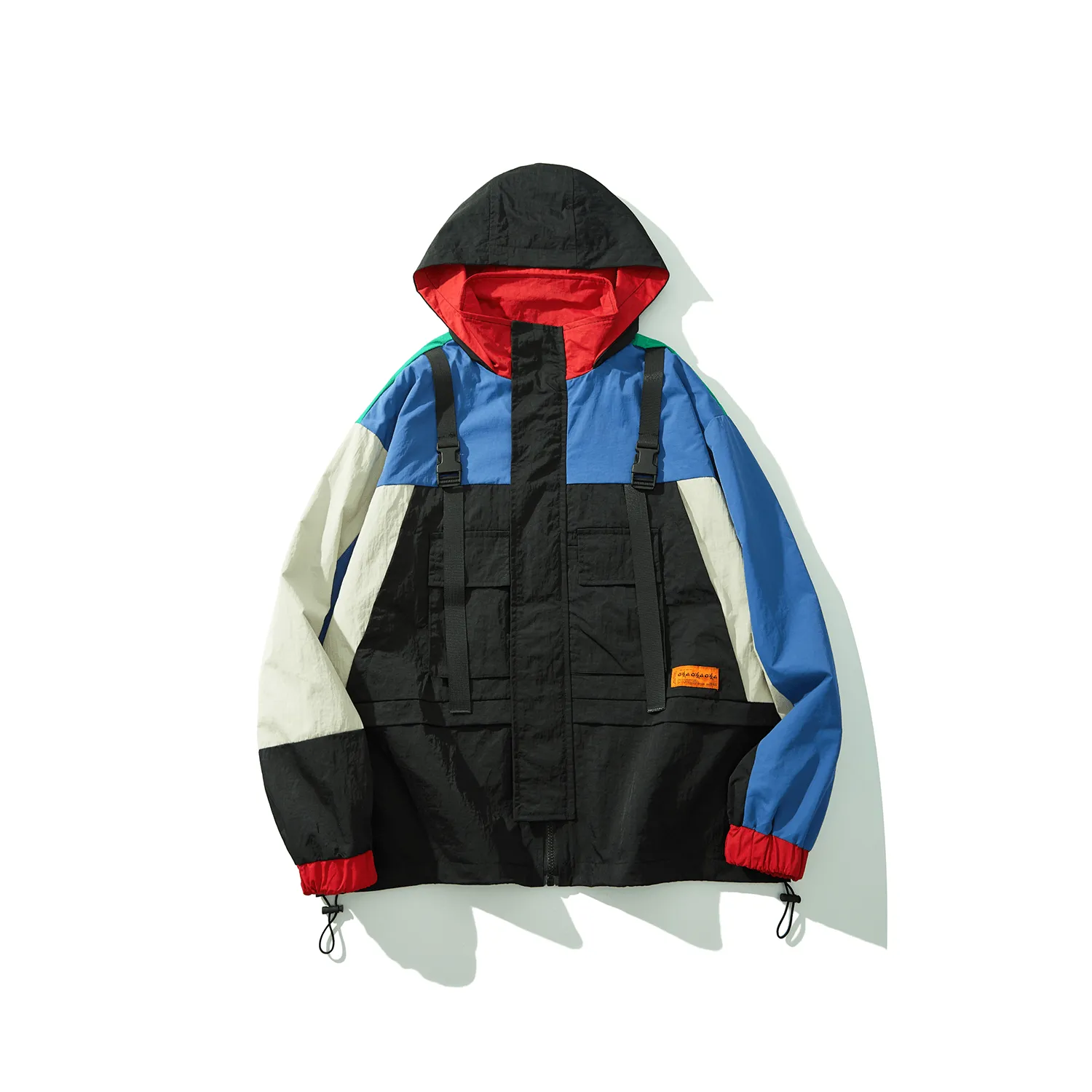 Mens Colourful Techwear Hooded Windbreaker Jacket Statement Outerwear Reversible Dual Layer