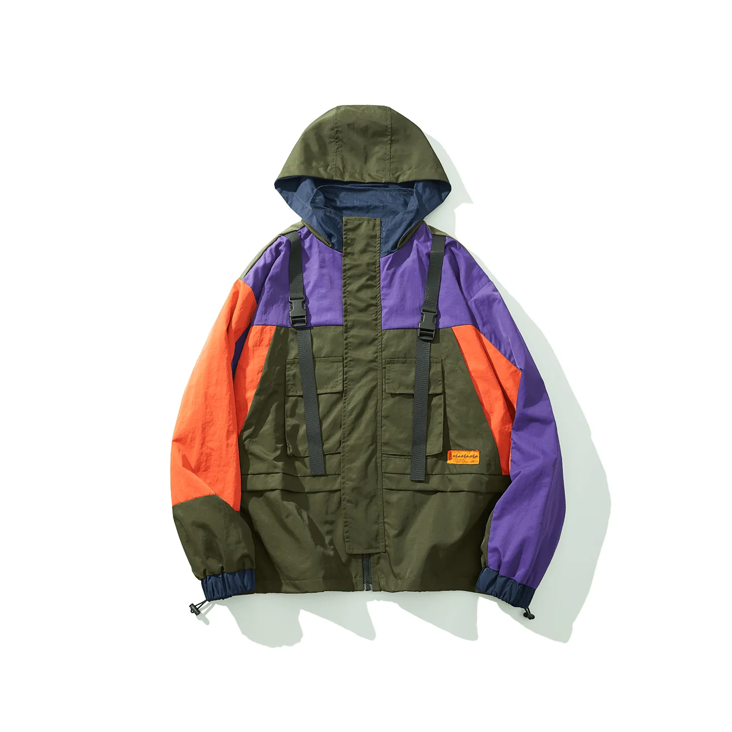DoubleLayeredEdges WaterRepellent Finish Mens Colourful Techwear Hooded Windbreaker Jacket