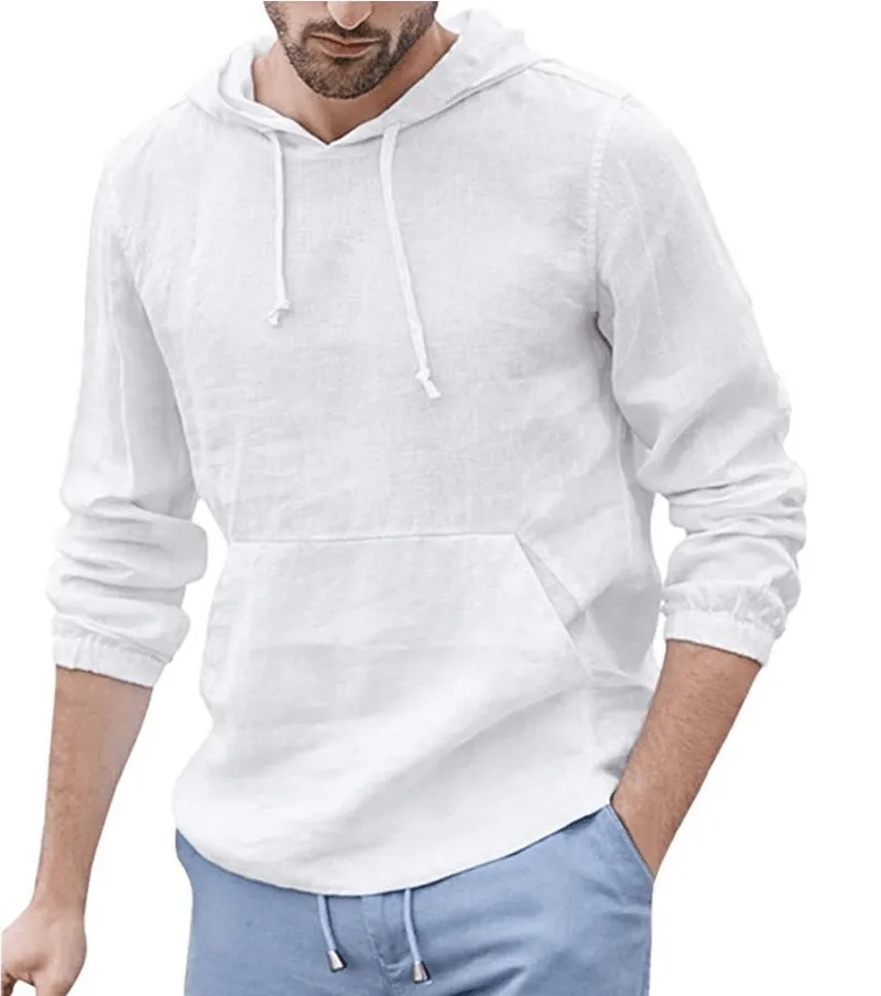 product swimming suitable buoyancy product beach style charm Men'S Cotton and Linen Pullover Long Sleeved Hooded T Shirt