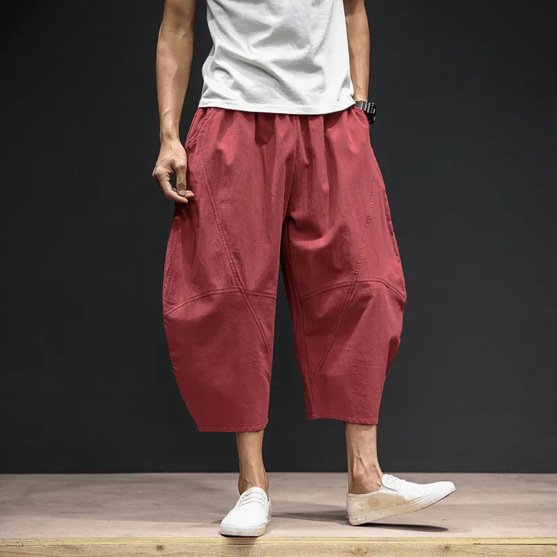 Stretch Comfort Men'S Cropped Bloomers Loose Wide-Leg Pants plus Size Harem Pants