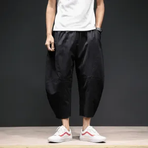 Layering Comfort Men'S Cropped Bloomers Loose Wide-Leg Pants plus Size Harem Pants
