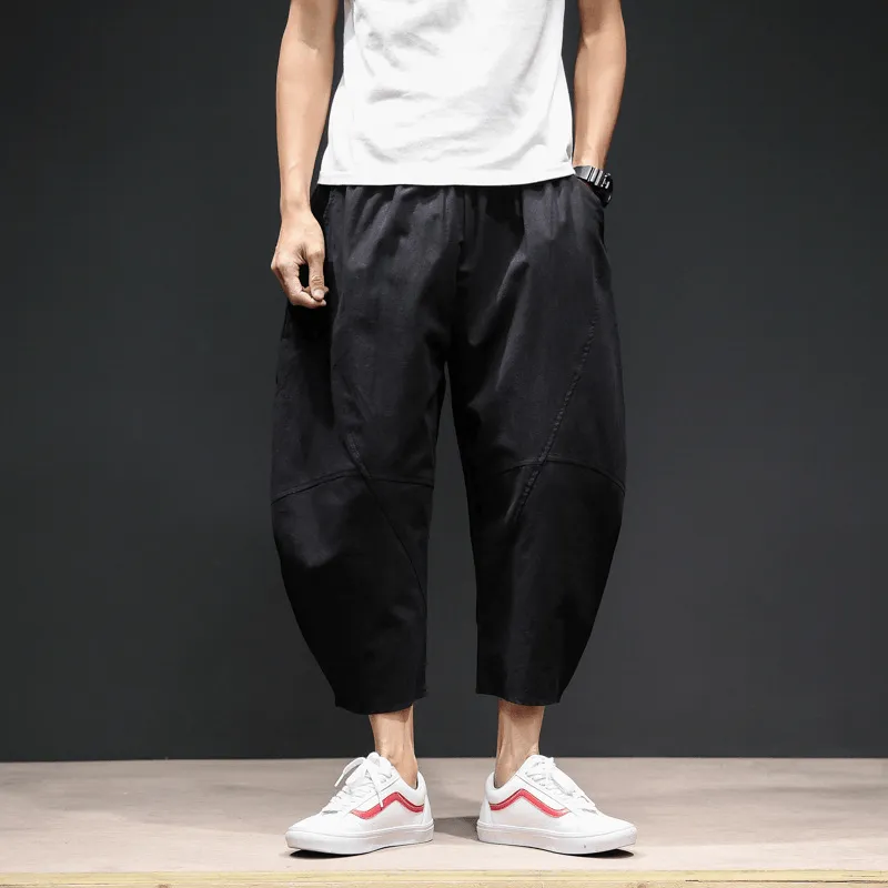 Layering Comfort Men'S Cropped Bloomers Loose Wide-Leg Pants plus Size Harem Pants