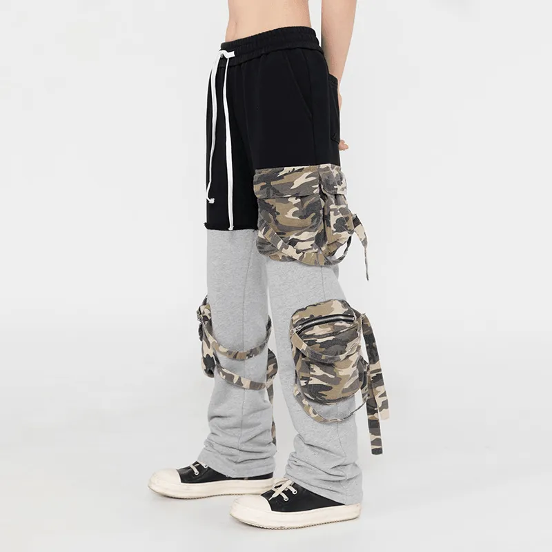 ElasticCuffs Hygienic Coating Men'S European and American Multi-Pocket Decoration Color Matching Casual Pants