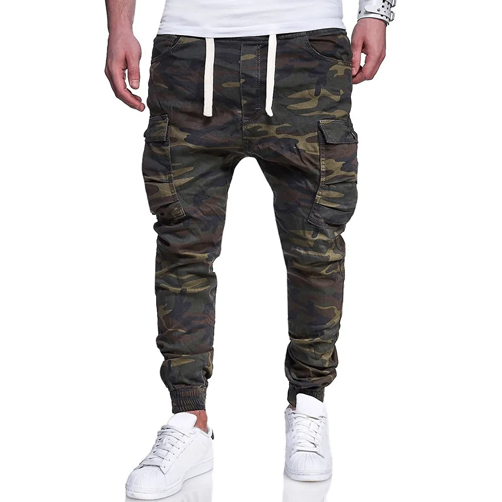Perfect Comfort Fit Men'S Fashion Camouflage Printed Tether Belt Casual Pants
