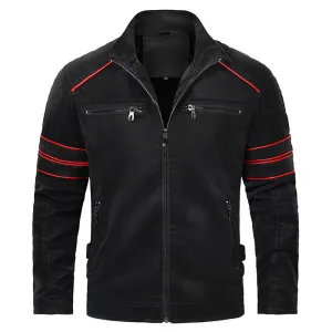 ModularLayering Cold Climate Men's Fashion Stand Collar Brushed PU Leather Jacket