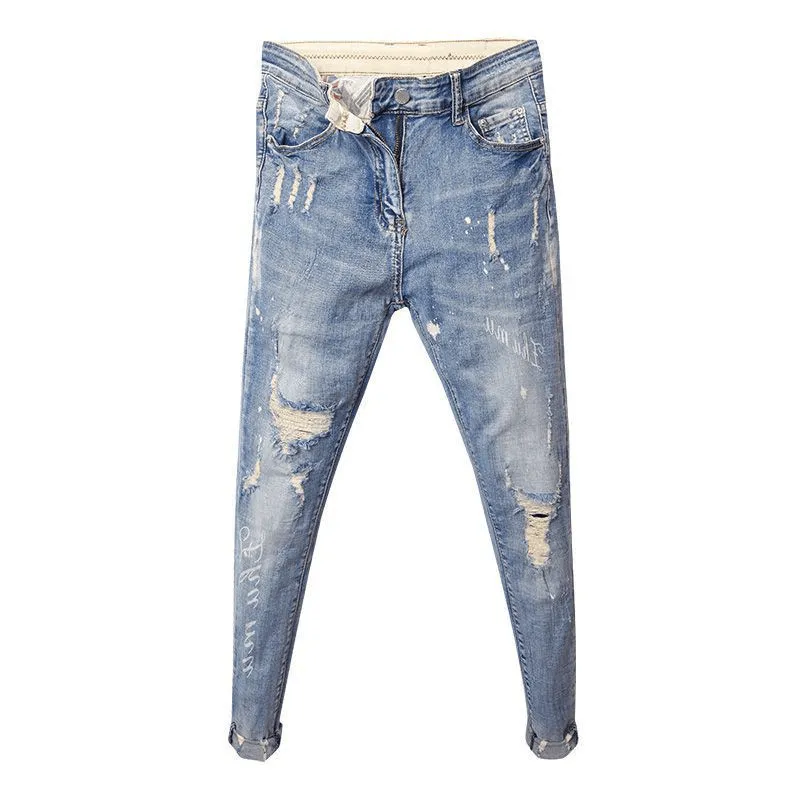 Temperature Regulating Men'S Fashion Trend Jeans Nine Points