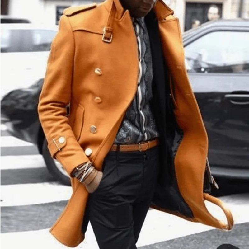 Men'S Mid-Length Solid Color Slim-Fit Lapel Coat Temperature Adaptive