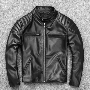 Knee Length Men'S Motorcycle Stand-Collar Slim Short Youth Leather Jacket