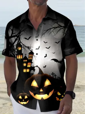 AntiOdorTreatment TurtleneckDesign Men's Retro Halloween Ghost Print Casual Short Sleeve