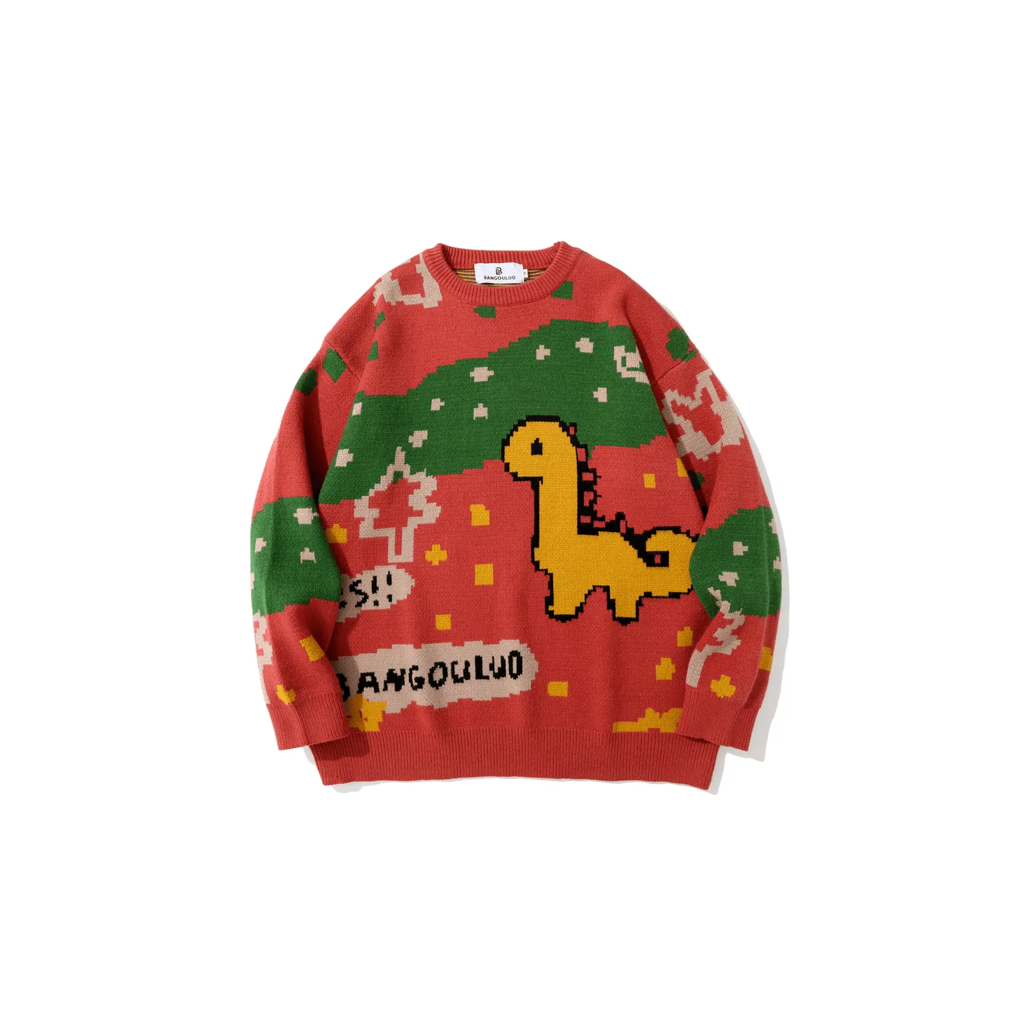 Men'S round Neck Dinosaur Print All-Match Casual Loose Sweater Comfort Layer Relaxed fit wear