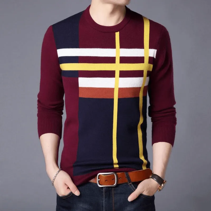 Men'S round Neck Striped Loose Long Sleeve Sweater Cozy pieces