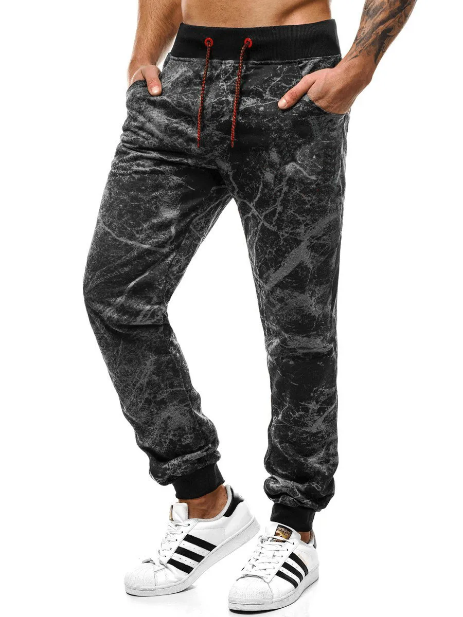 Men'S Slim Ladder Cloud Printed Fashion Street Pants Cozy Lining