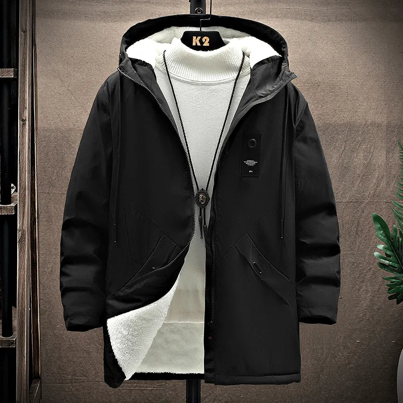 Men'S Solid Color Hooded Jacket Korean Version plus Velvet Thickening Glow In Dark Trims Weather Friendly