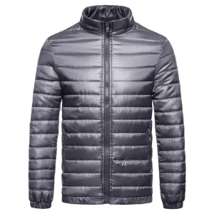 Men'S Solid down Cotton Jacket with Standing Collar Hypoallergenic Padding