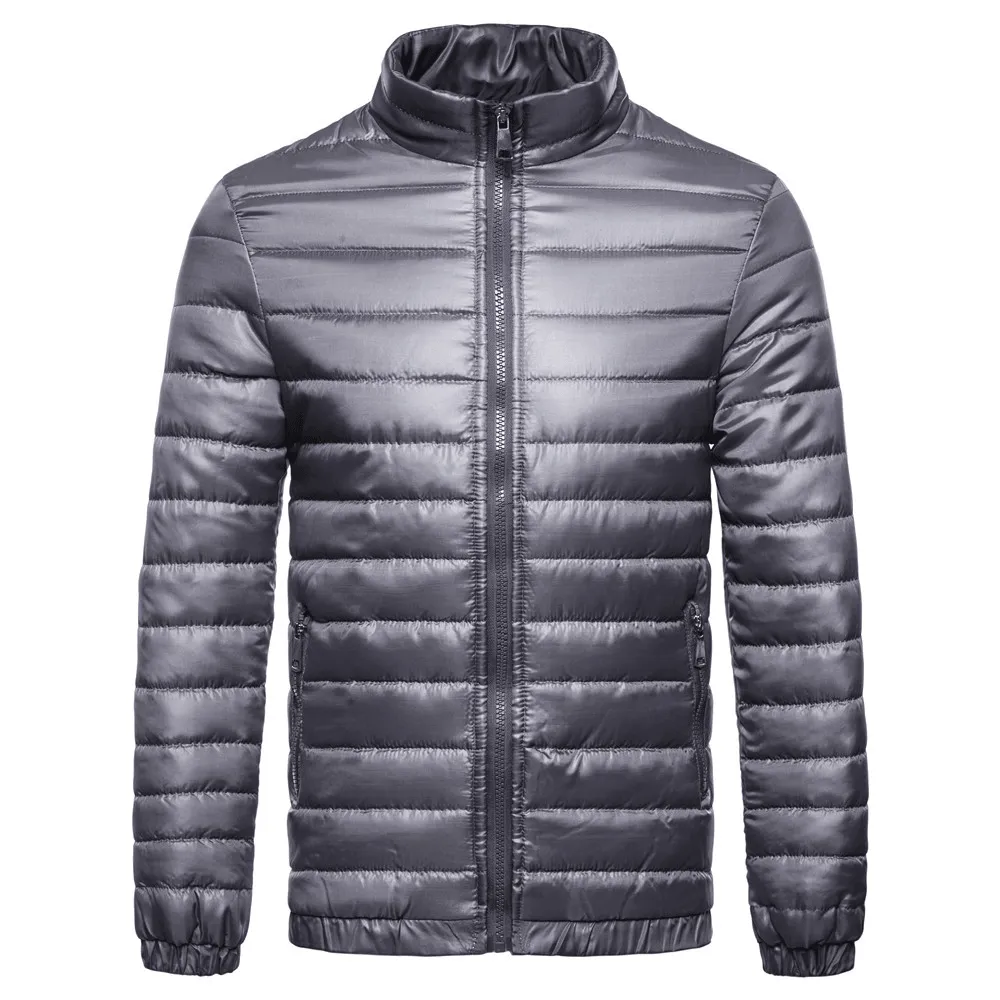 Men'S Solid down Cotton Jacket with Standing Collar ReversibleStyle