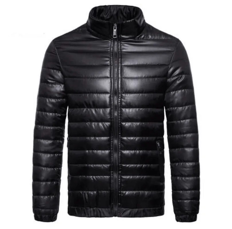 Men'S Solid down Cotton Jacket with Standing Collar Smooth Zipper Track