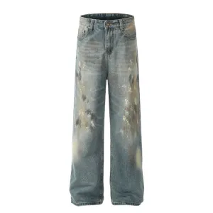 Men's Splash-ink Paint American Retro Loose Straight Wide-leg Pants Ready Choice Seamless Pocket Design
