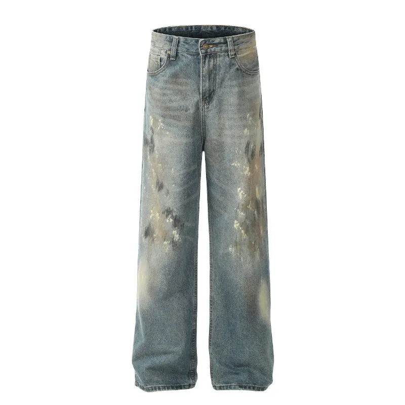 Men's Splash-ink Paint American Retro Loose Straight Wide-leg Pants Ready Choice Seamless Pocket Design