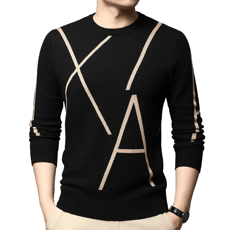 Men'S Sweater Long-Sleeved Korean Pullover Jacquard Fashion Youth Trend Bottoming Shirt Cozy Piece