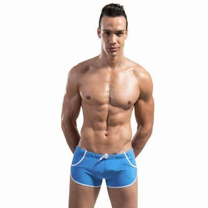 Tumble Free Design Ocean View Mens Swimming Trunks Shorts Wear Front Tie with Pocket Pants Swimsuit BK L