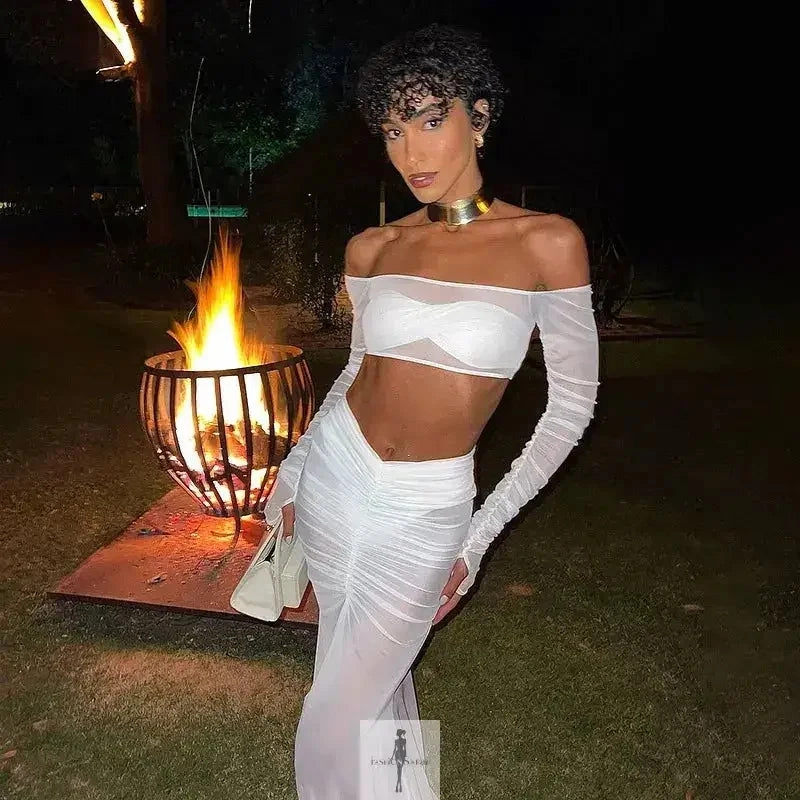 Contemporary Style Fresh Energy Mesh Skirt Set Strapless Crop Top