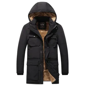No Wrinkle Mid-Length Men'S Cotton-Padded Jacket with Hood