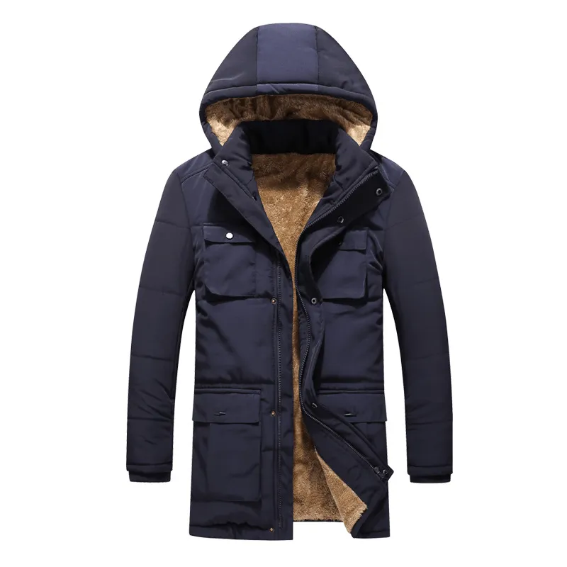 Mid-Length Men'S Cotton-Padded Jacket with Hood Tear Resistant Weave Flexible Joint Articulation